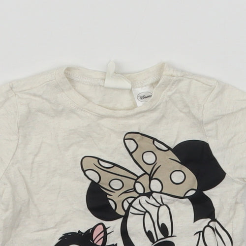 H&M Girls Beige  Cotton Basic T-Shirt Size 3-6 Months Round Neck  - Minnie Mouse
