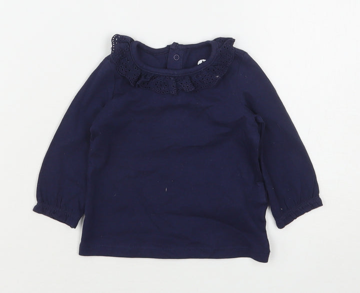 F&F Girls Blue  Cotton Basic T-Shirt Size 0-3 Months Collared