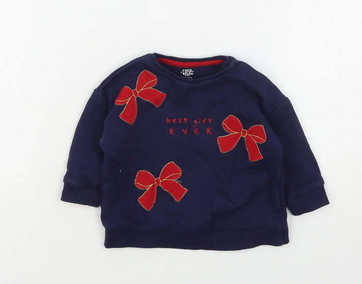 F&F Girls Blue Cotton Pullover Jumper Size 3-6 Months