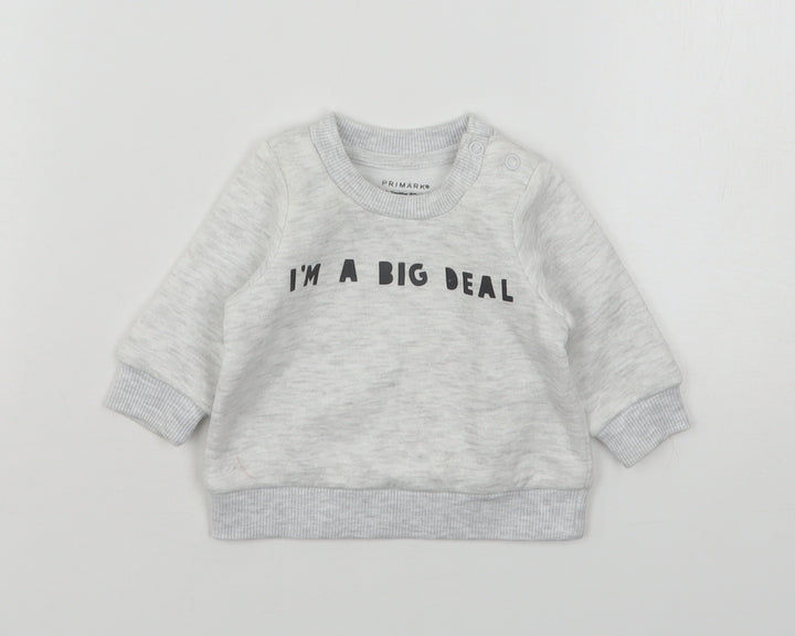Primark Baby Grey Cotton Pullover Jumper Size 0-3 Months
