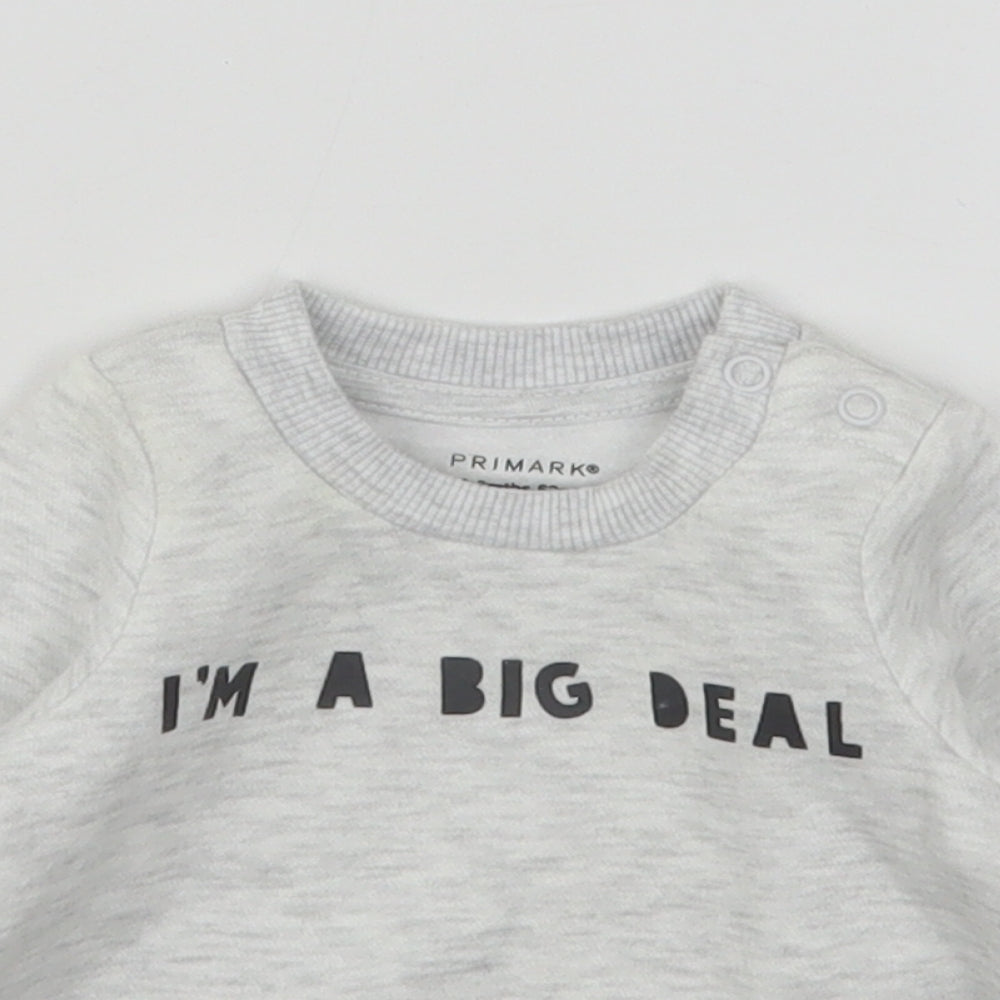 Primark Baby Grey  Cotton Pullover Jumper Size 0-3 Months