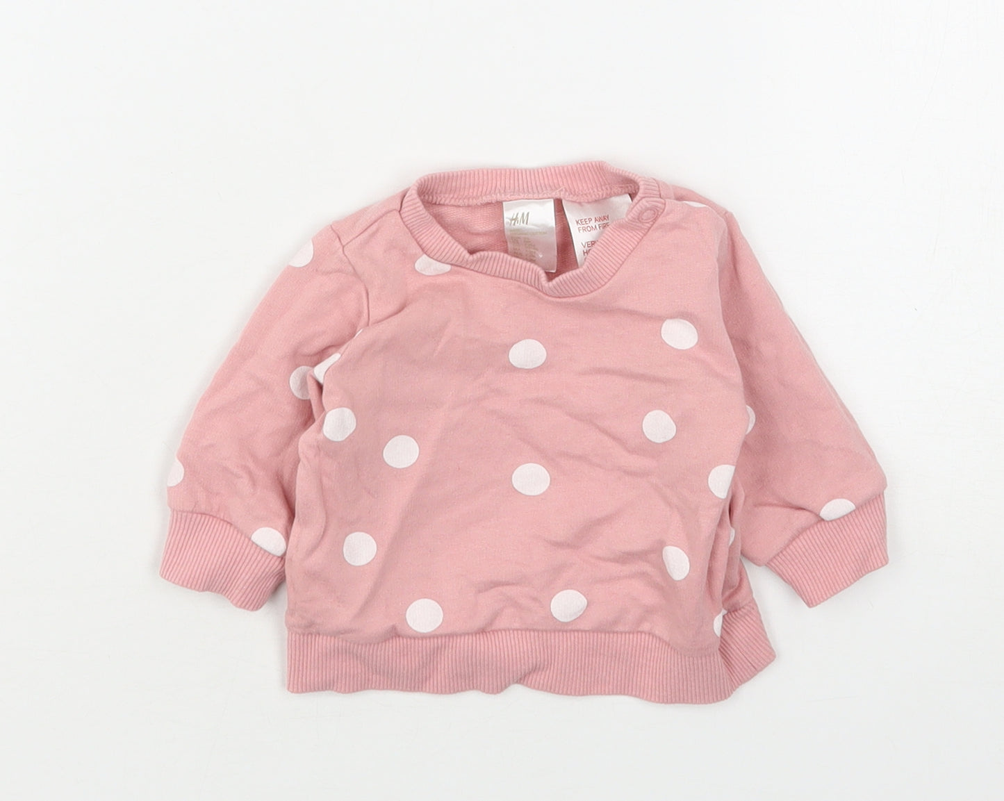H&M Girls Pink Polka Dot Cotton Pullover Jumper Size 0-3 Months