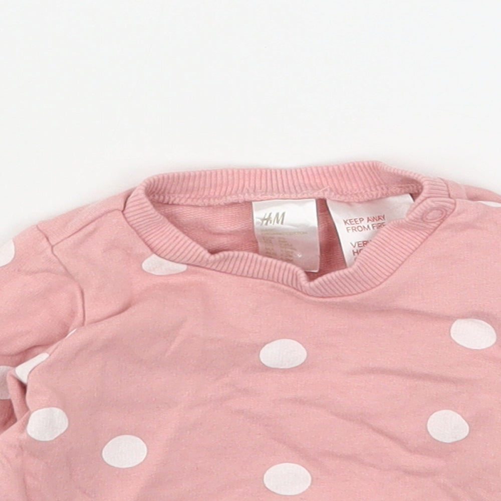 H&M Girls Pink Polka Dot Cotton Pullover Jumper Size 0-3 Months