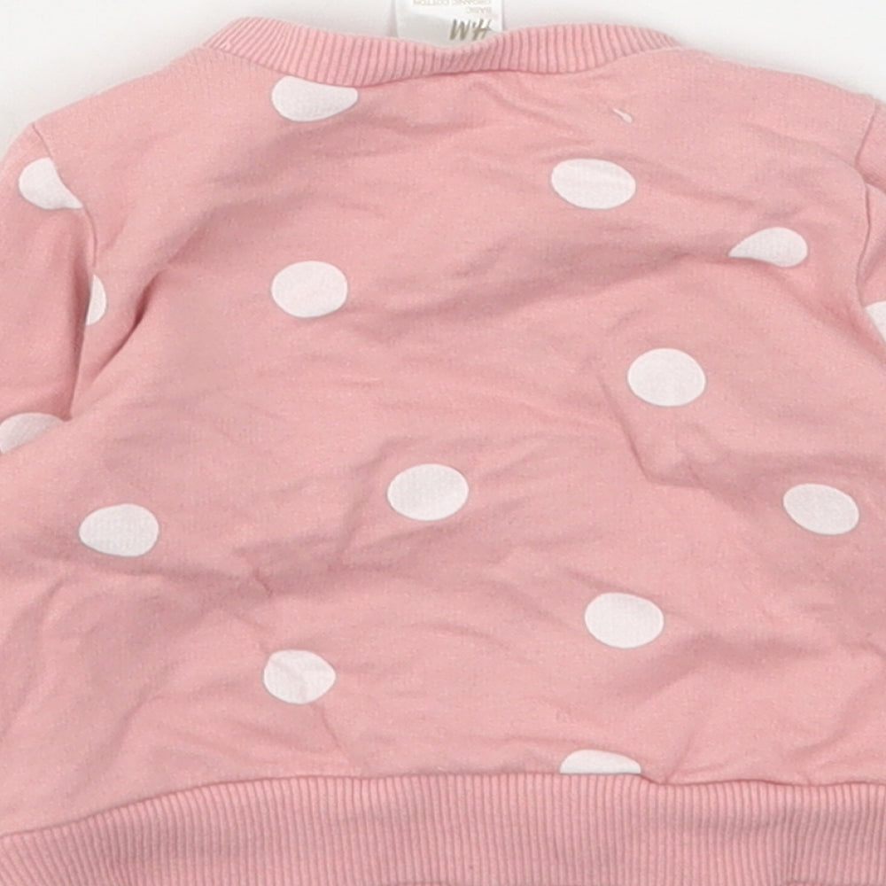 H&M Girls Pink Polka Dot Cotton Pullover Jumper Size 0-3 Months