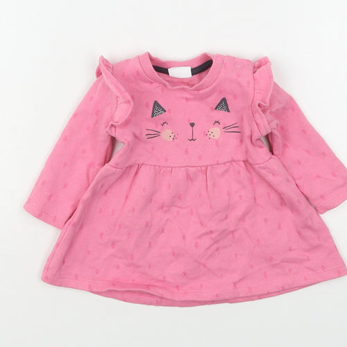 F&F Girls Pink Polka Dot Cotton Fit & Flare  Size 0-3 Months  Round Neck
