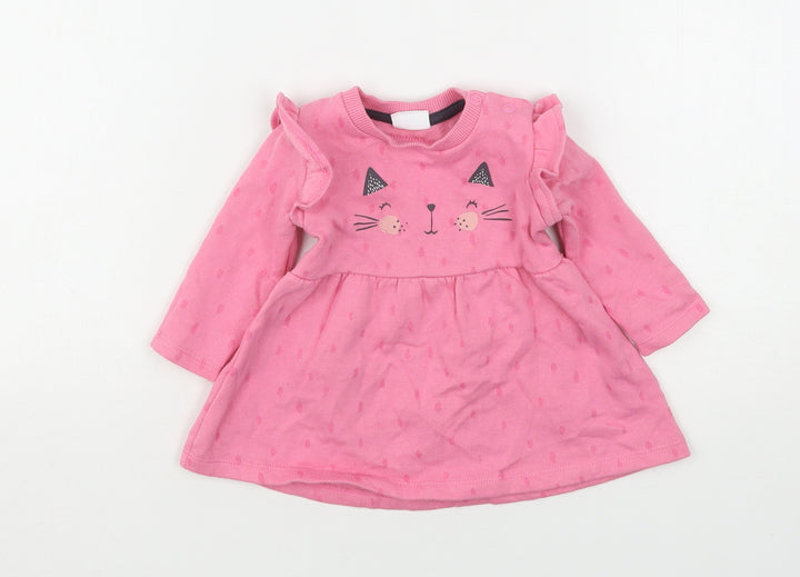 F&F Girls Pink Polka Dot Cotton Fit & Flare Size 0-3 Months Round Neck