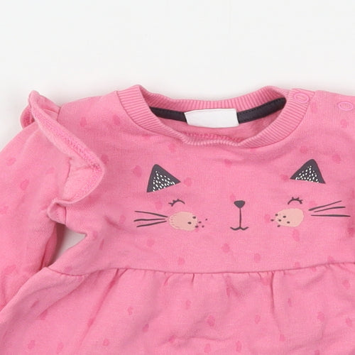 F&F Girls Pink Polka Dot Cotton Fit & Flare  Size 0-3 Months  Round Neck
