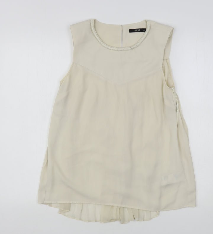Oasis Womens Beige Polyester Basic Blouse Size 8 Round Neck