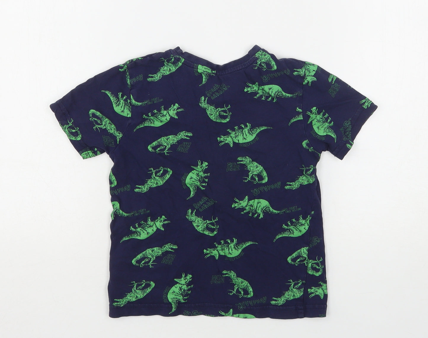 Primark Boys Blue Geometric Cotton Basic T-Shirt Size 5-6 Years Round Neck  - Dinosaurs