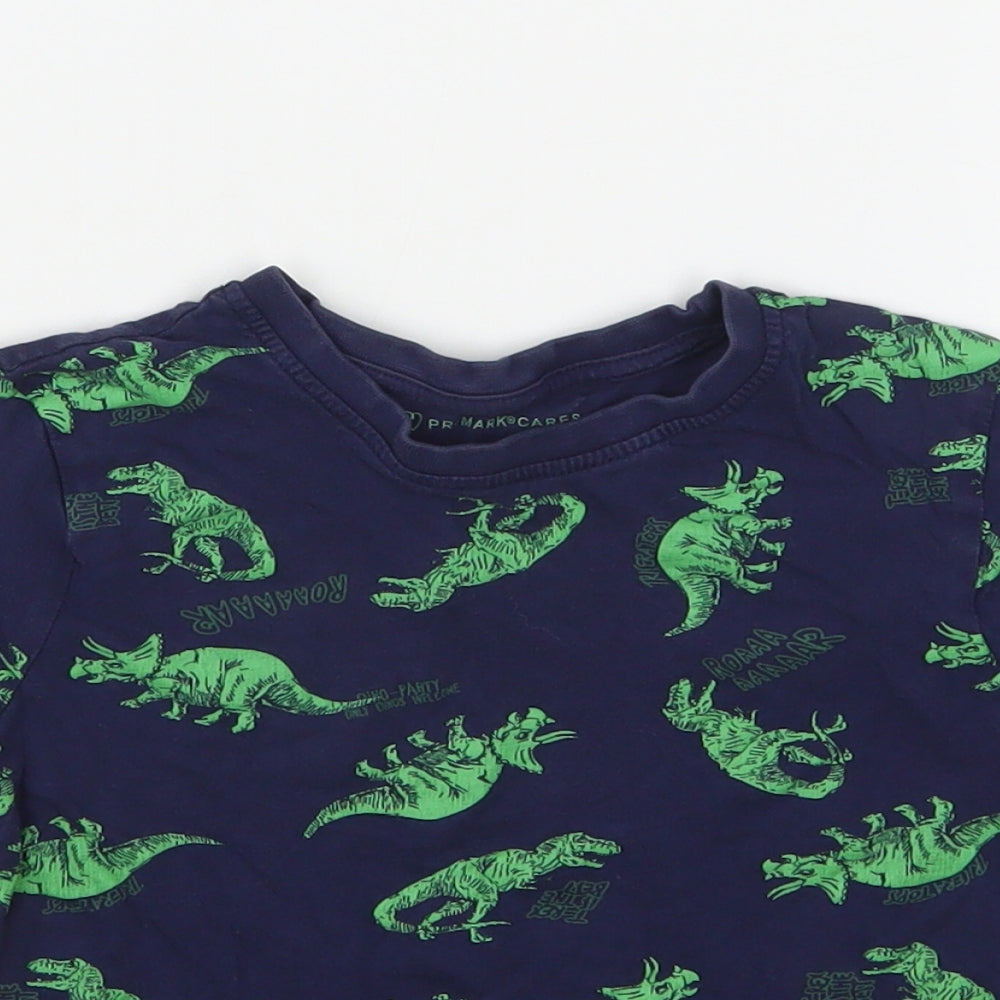Primark Boys Blue Geometric Cotton Basic T-Shirt Size 5-6 Years Round Neck  - Dinosaurs