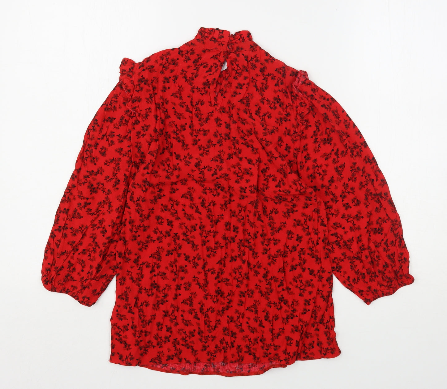 New Look Womens Red Floral Viscose Basic Blouse Size 6 High Neck