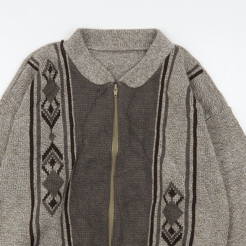 Premier Man  Mens Beige Round Neck Argyle/Diamond Acrylic Full Zip Jumper Size S