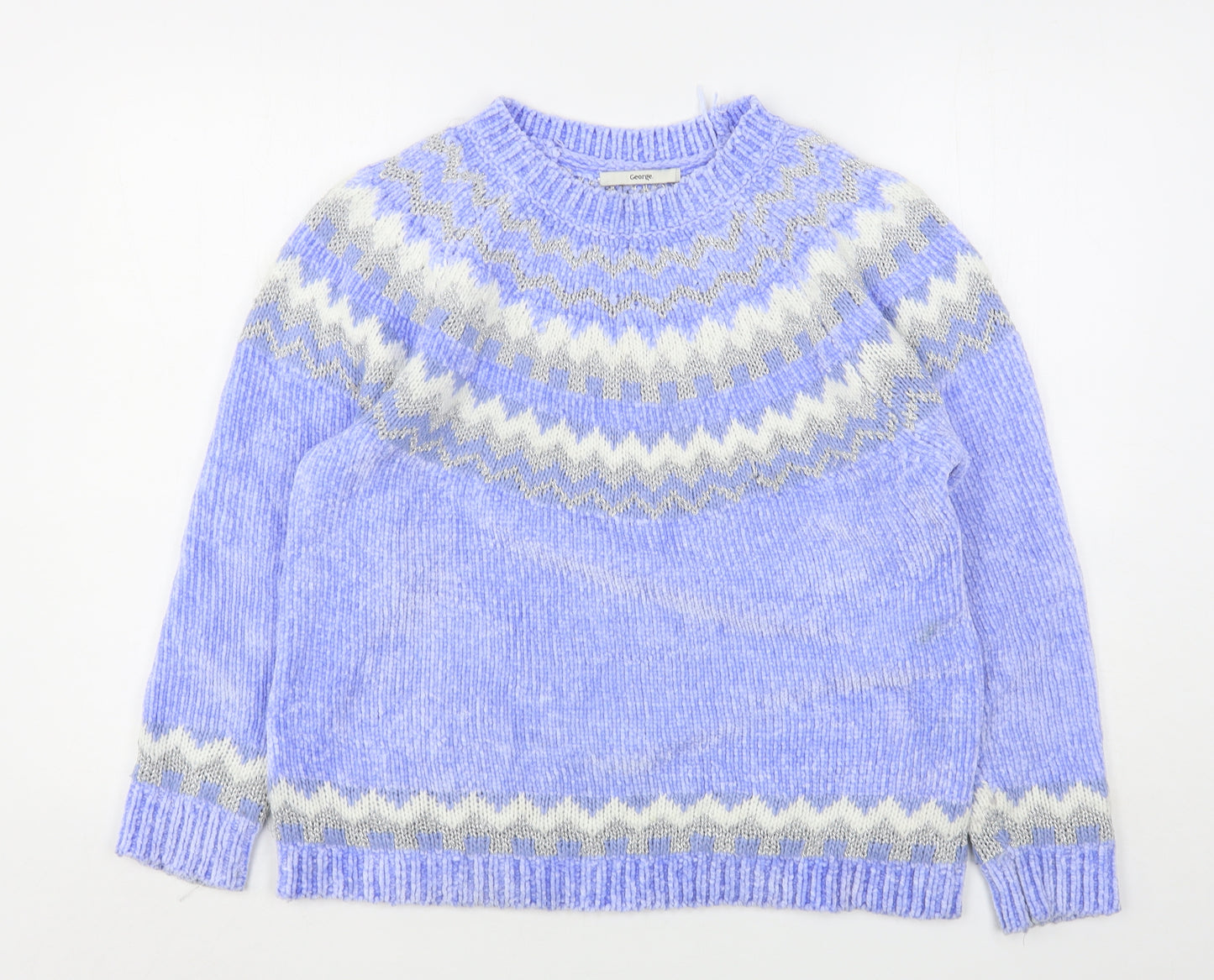 George Womens Blue Round Neck Fair Isle Polyester Pullover Jumper Size M