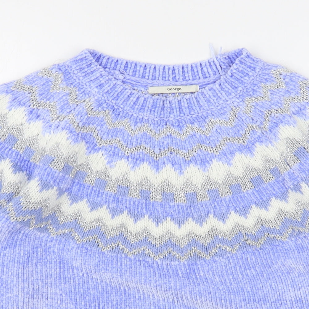 George Womens Blue Round Neck Fair Isle Polyester Pullover Jumper Size M