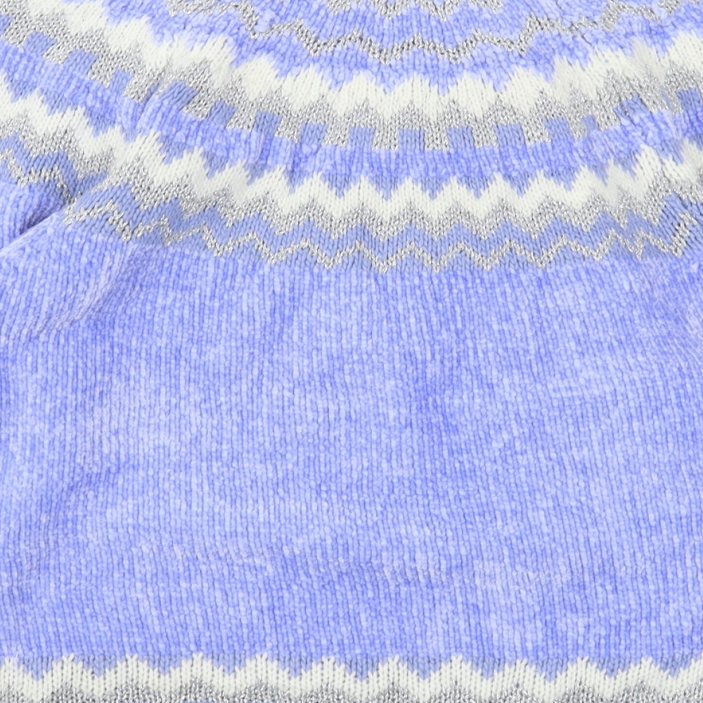 George Womens Blue Round Neck Fair Isle Polyester Pullover Jumper Size M