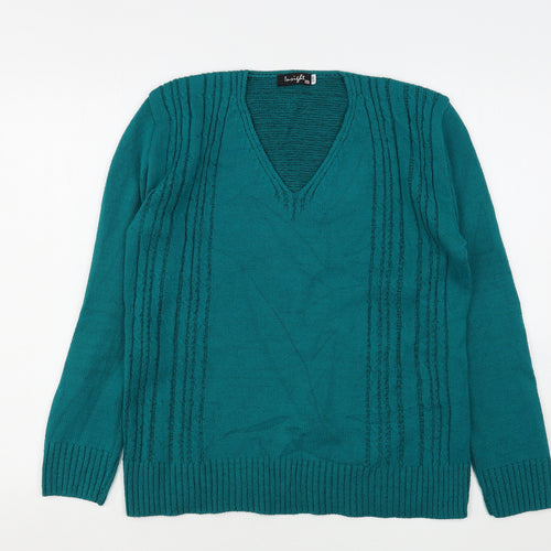 Insight Womens Green V-Neck  Acrylic Pullover Jumper Size S