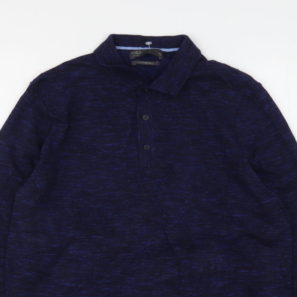 Marks and Spencer Womens Blue Collared  Cotton Pullover Jumper Size S