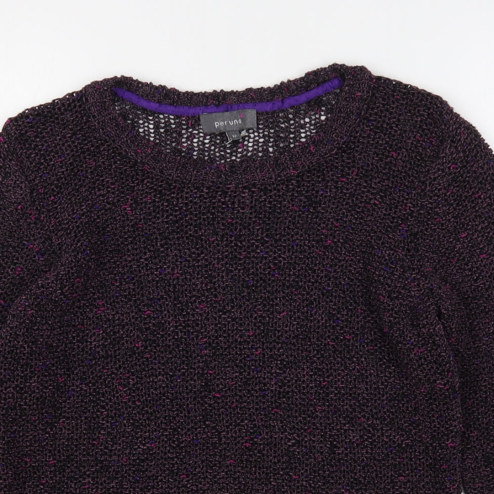 Per Una  Womens Purple Round Neck  Cotton Pullover Jumper Size 12