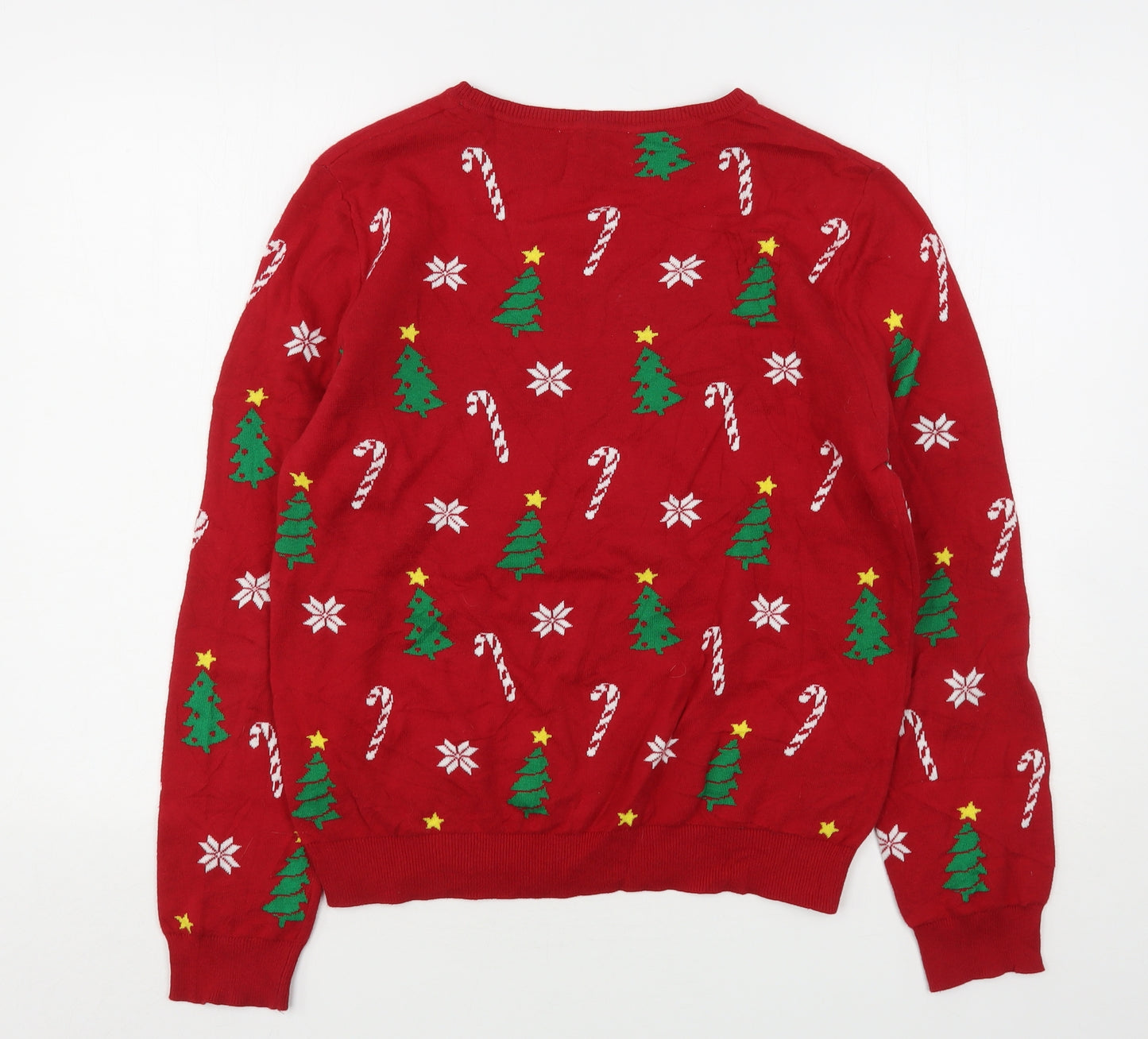 Peacock Womens Red Round Neck Geometric Cotton Pullover Jumper Size 22   - Christmas
