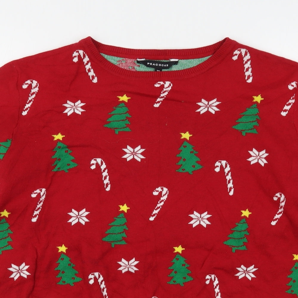 Peacock Womens Red Round Neck Geometric Cotton Pullover Jumper Size 22   - Christmas