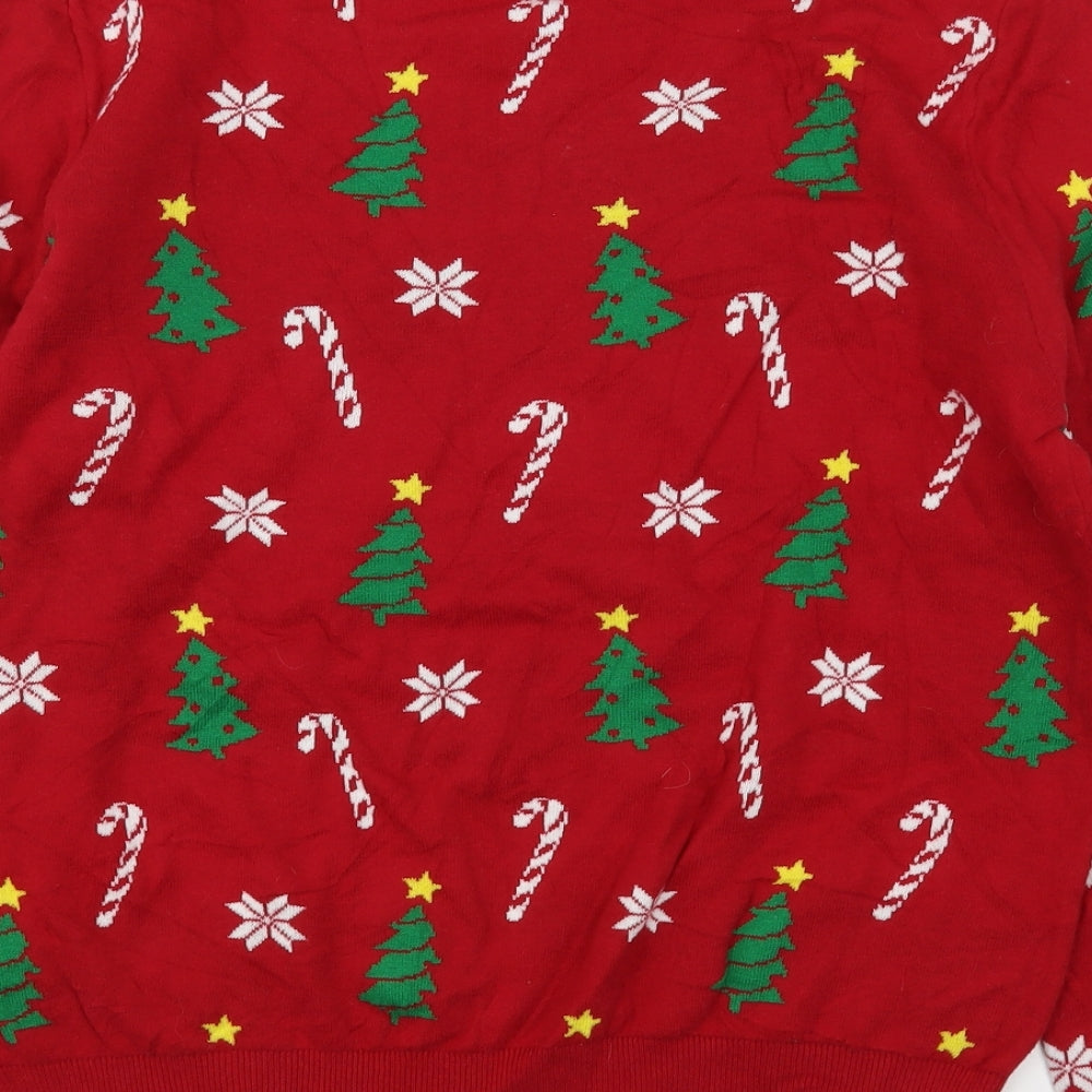 Peacock Womens Red Round Neck Geometric Cotton Pullover Jumper Size 22   - Christmas