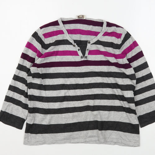 CC Womens Multicoloured V-Neck Striped Viscose Pullover Jumper Size L