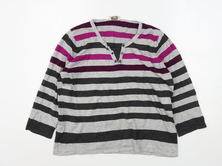 CC Womens Multicoloured V-Neck Striped Viscose Pullover Jumper Size L