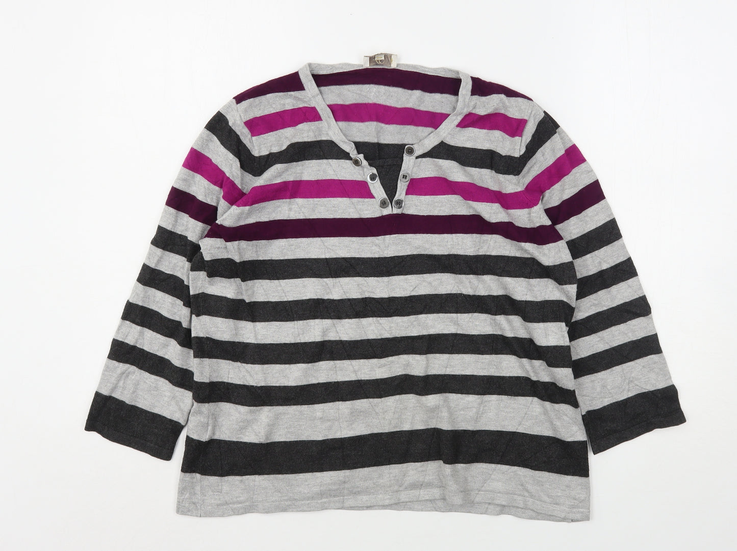 CC Womens Multicoloured V-Neck Striped Viscose Pullover Jumper Size L