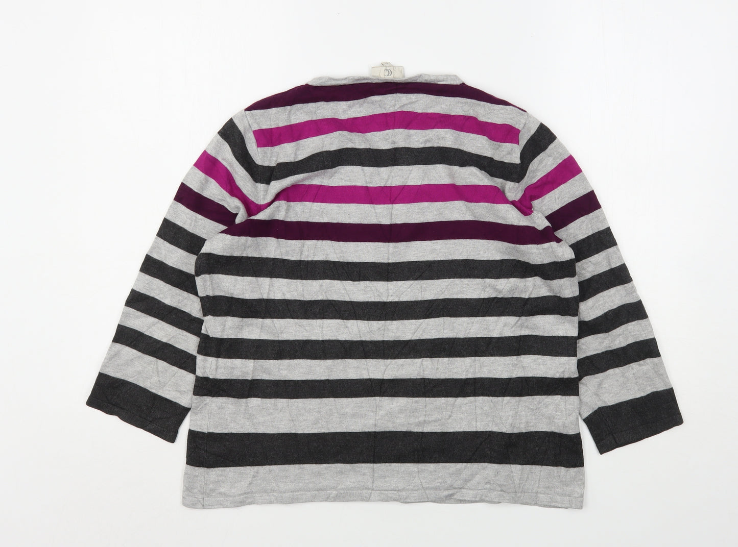 CC Womens Multicoloured V-Neck Striped Viscose Pullover Jumper Size L