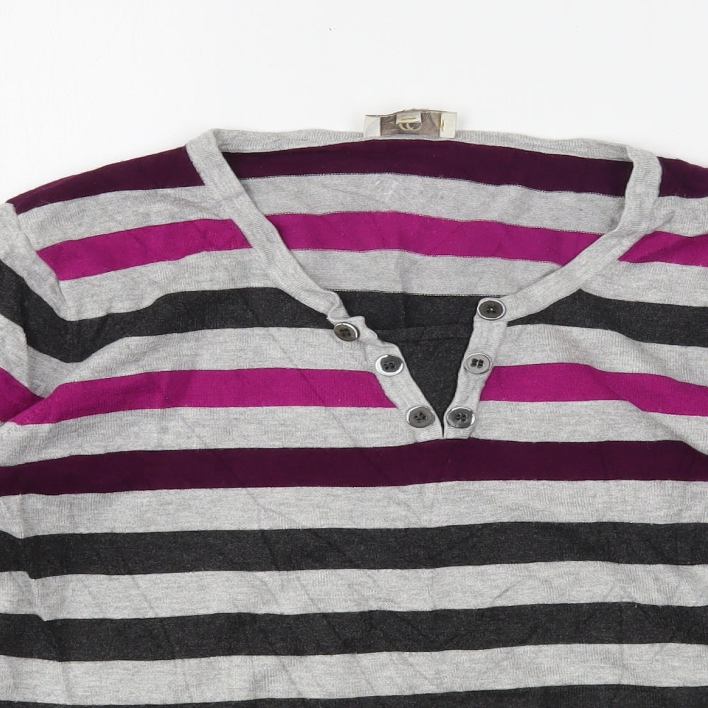 CC Womens Multicoloured V-Neck Striped Viscose Pullover Jumper Size L