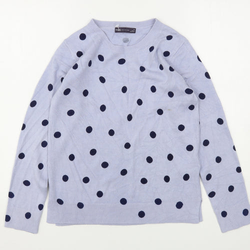 Marks and Spencer Womens Blue Round Neck Polka Dot Acrylic Pullover Jumper Size 10