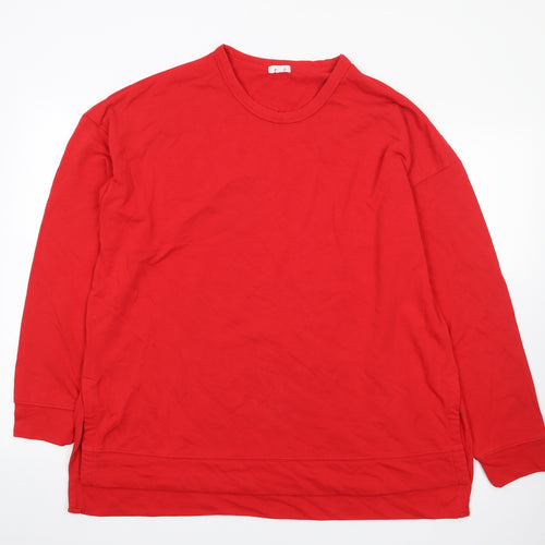 Apeiyu  Womens Red Crew Neck  Cotton Pullover Jumper Size XL