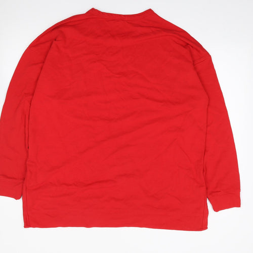 Apeiyu  Womens Red Crew Neck  Cotton Pullover Jumper Size XL