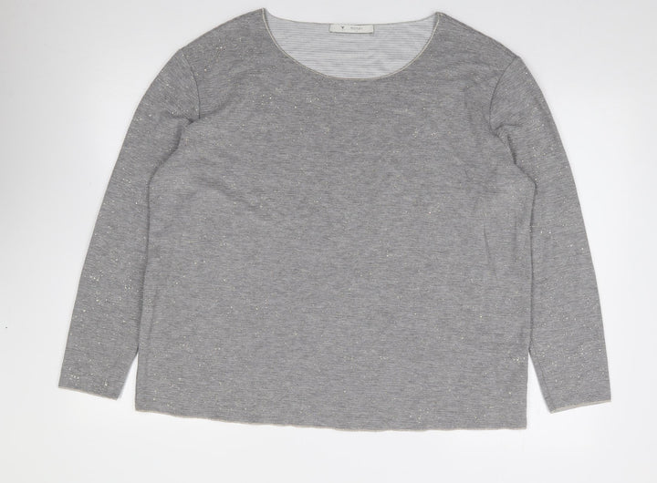 monari Womens Grey Viscose Jersey T-Shirt Size 18 Boat Neck - Ribbed