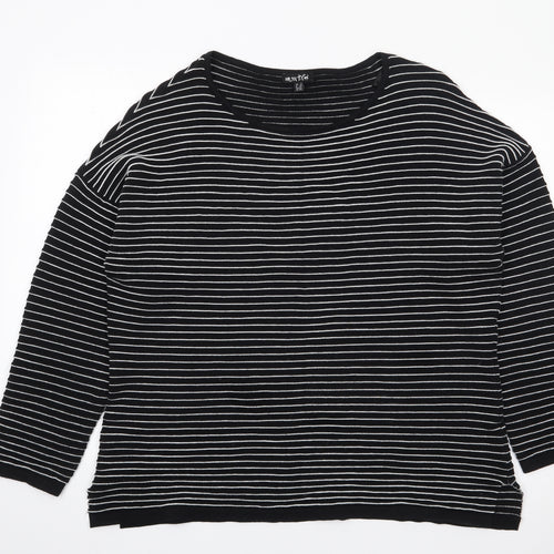 Marble Womens Black Boat Neck Striped 100% Cotton Pullover Jumper Size 18   - Ribbed