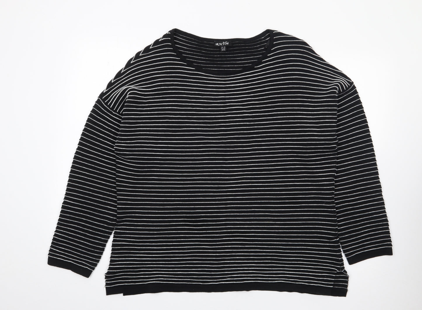 Marble Womens Black Boat Neck Striped 100% Cotton Pullover Jumper Size 18   - Ribbed