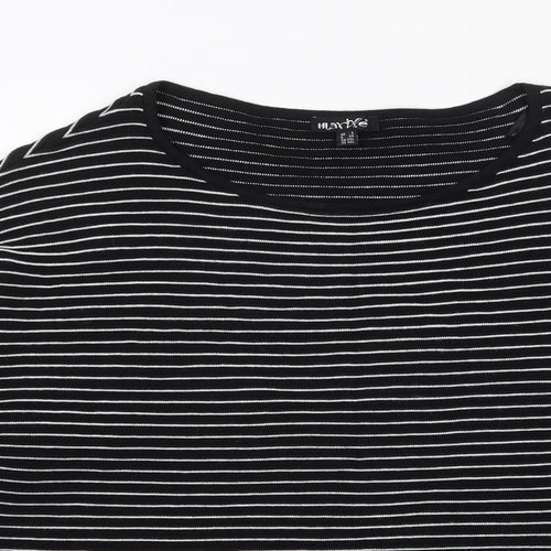 Marble Womens Black Boat Neck Striped 100% Cotton Pullover Jumper Size 18   - Ribbed