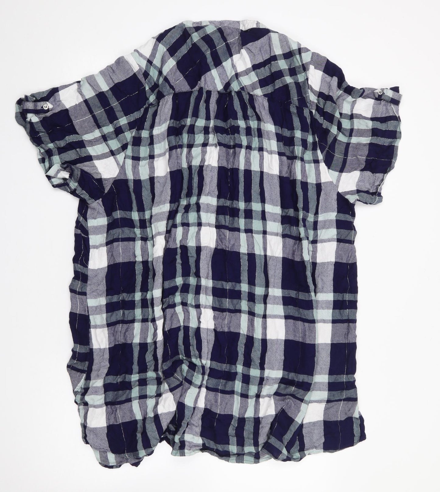 Yours Womens Blue Plaid Viscose Jersey Button-Up Size 26 V-Neck
