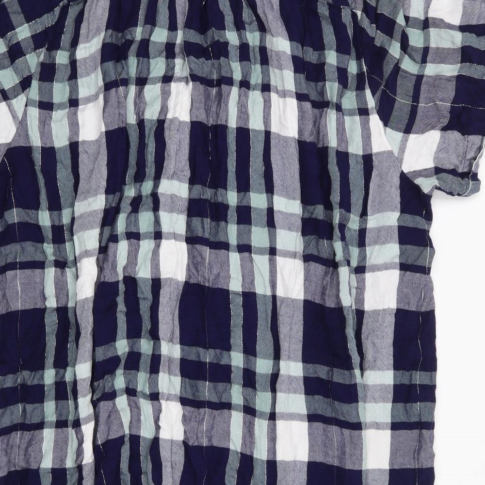 Yours Womens Blue Plaid Viscose Jersey Button-Up Size 26 V-Neck