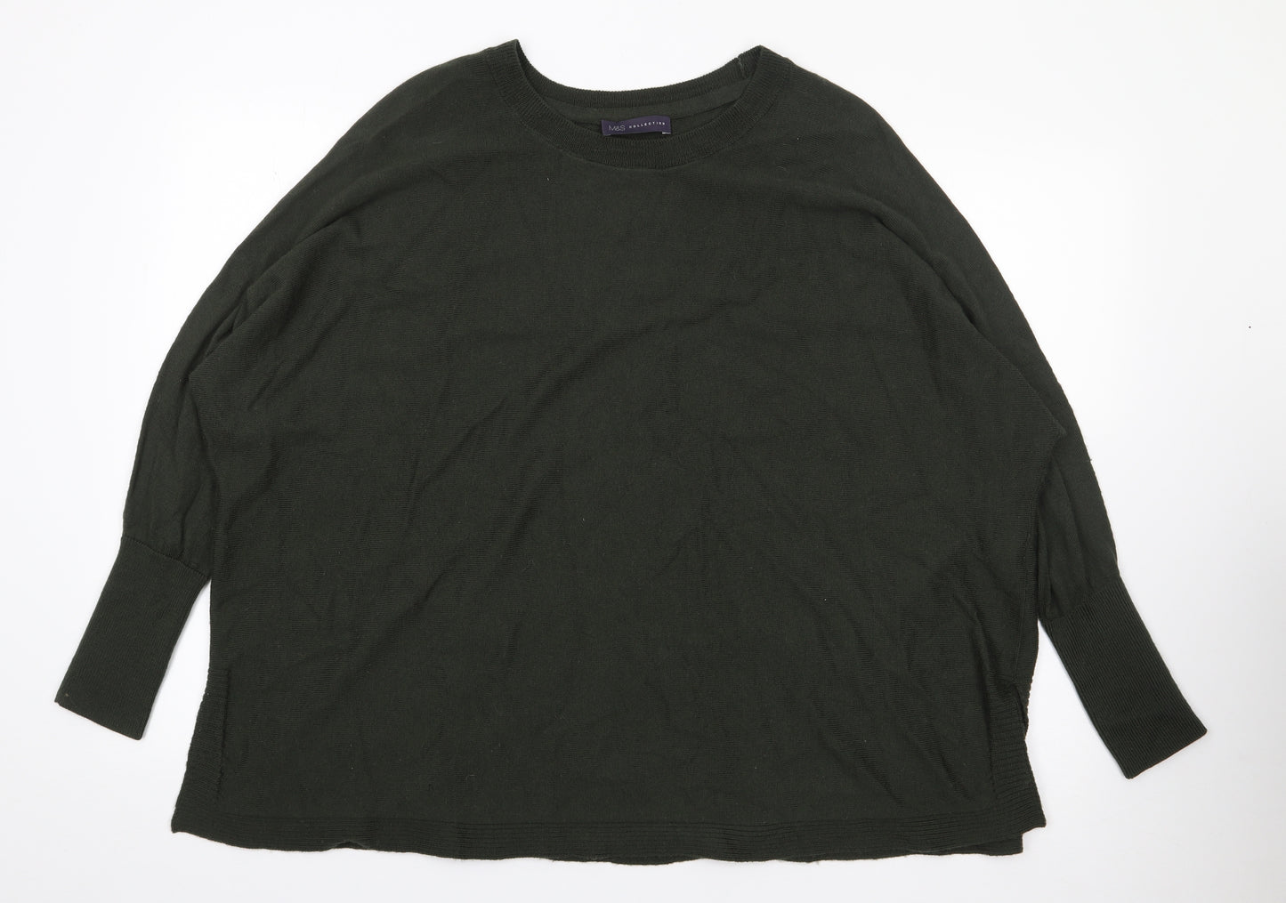 Marks and Spencer Womens Green Round Neck  Wool Pullover Jumper Size S   - Batwing