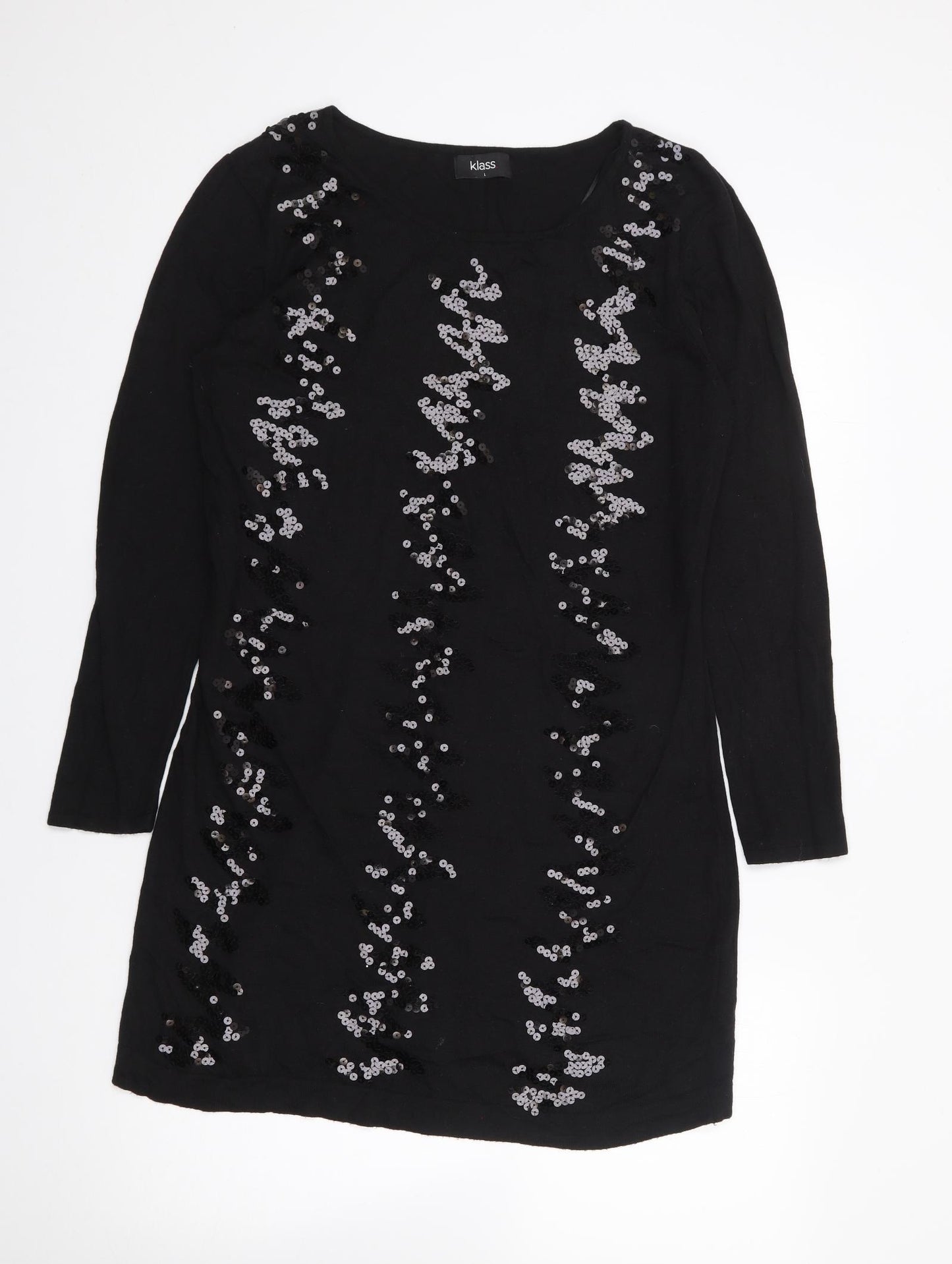 Klass Womens Black Round Neck  Viscose Tunic Jumper Size L