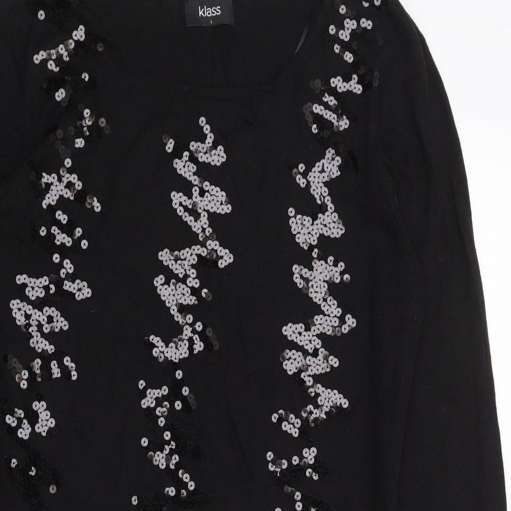 Klass Womens Black Round Neck  Viscose Tunic Jumper Size L