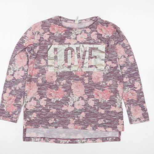 Primark Girls Multicoloured Floral Polyester Jersey T-Shirt Size 9-10 Years Round Neck Pullover