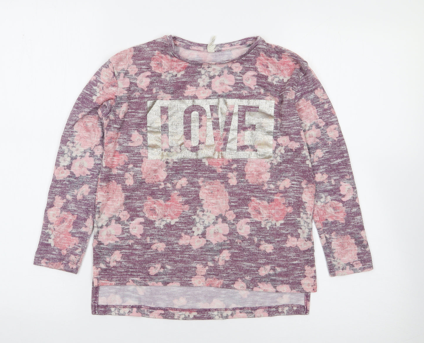Primark Girls Multicoloured Floral Polyester Jersey T-Shirt Size 9-10 Years Round Neck Pullover