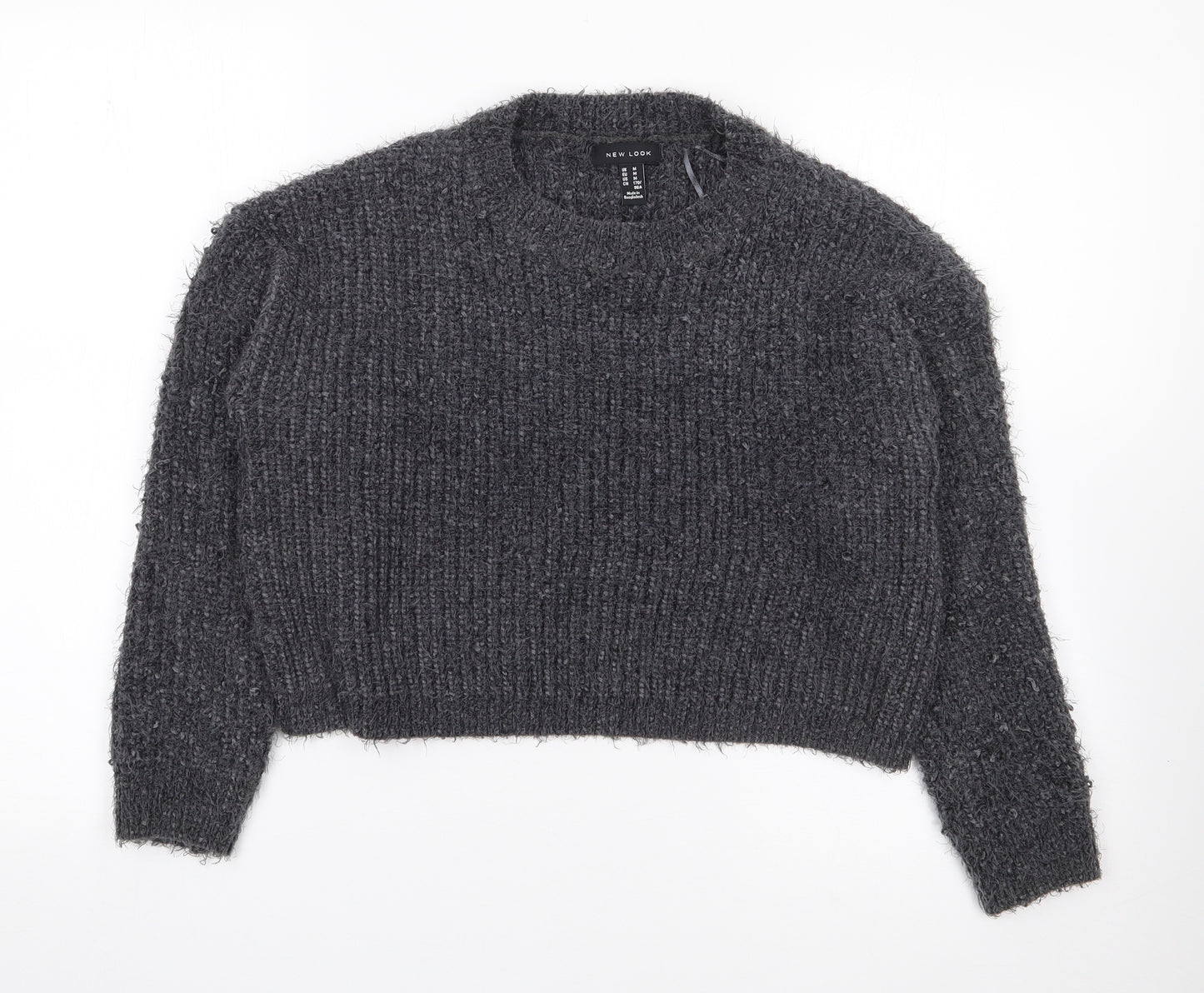 New Look Womens Grey Mock Neck  Polyester Pullover Jumper Size M   - Cropped