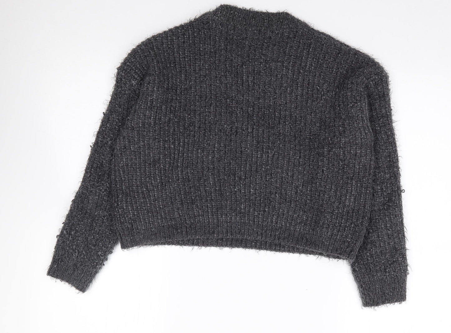 New Look Womens Grey Mock Neck  Polyester Pullover Jumper Size M   - Cropped