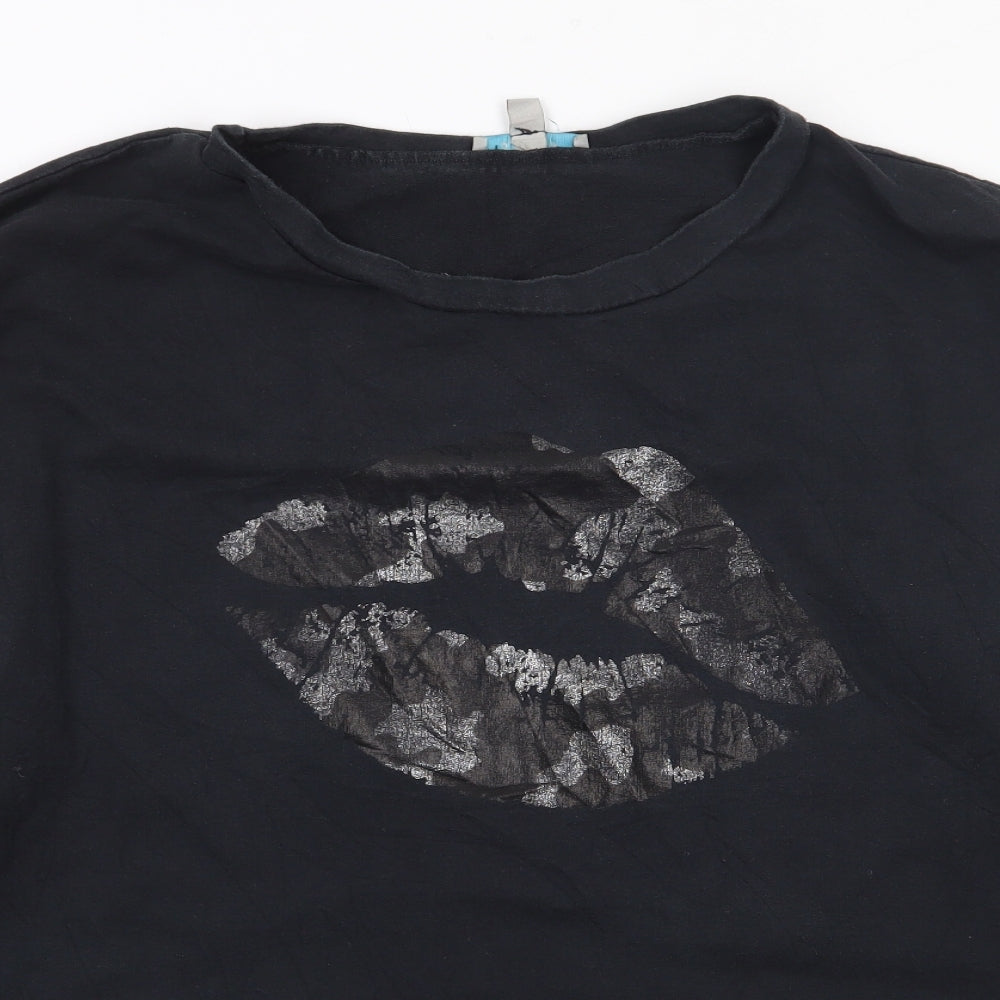 Blue Vanilla Womens Black Crew Neck  Cotton Pullover Jumper One Size