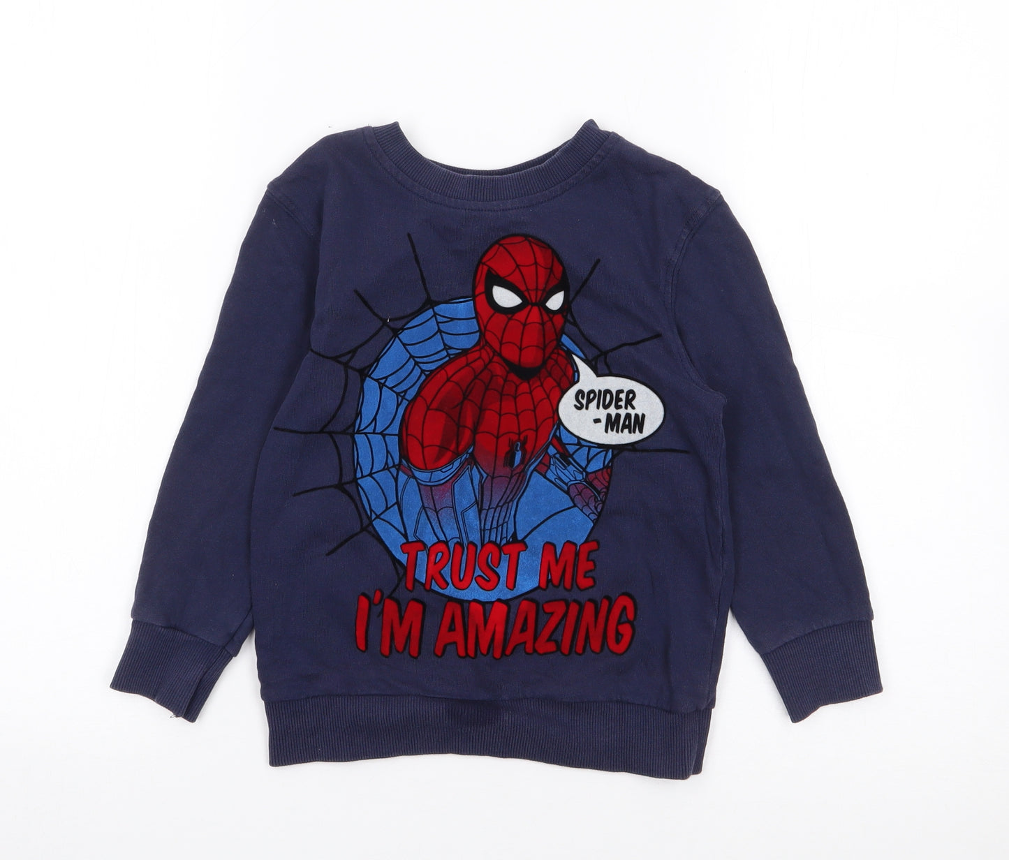 George Boys Blue Crew Neck  Cotton Pullover Jumper Size 3-4 Years  Pullover - Spiderman