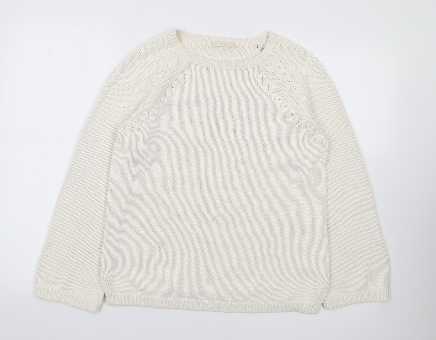 Marks and Spencer Womens Ivory Round Neck  Cotton Pullover Jumper Size 10