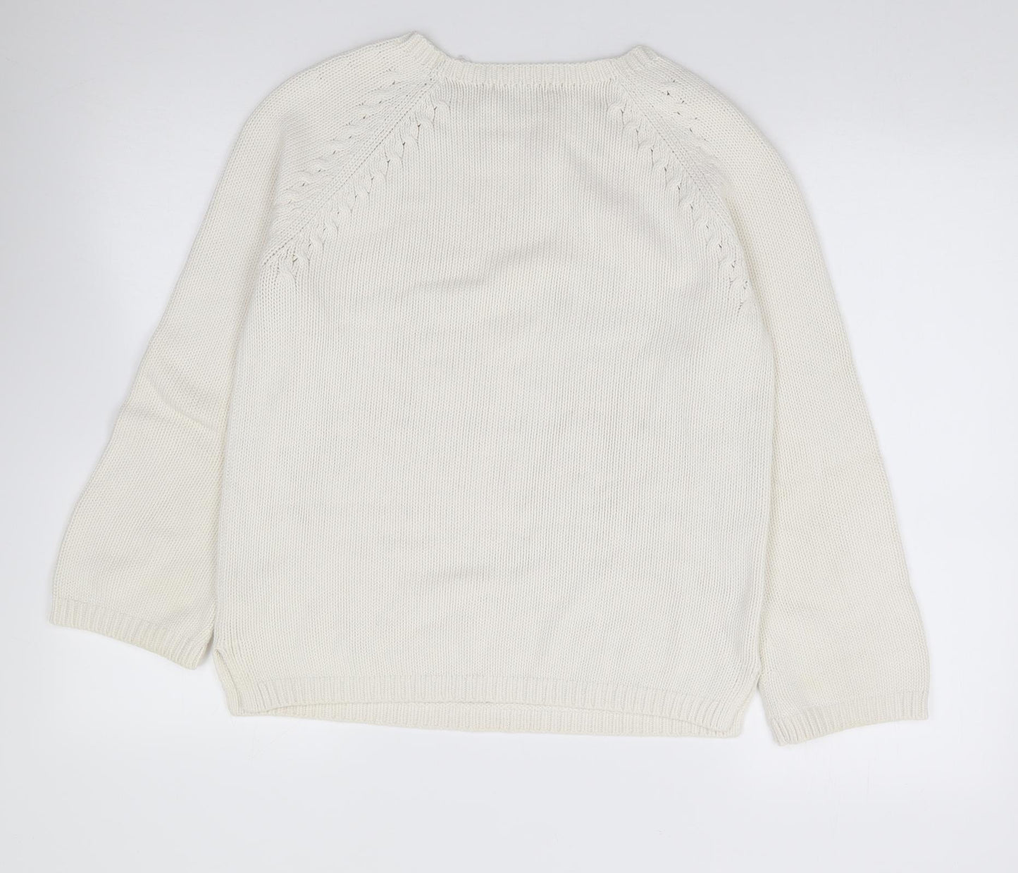 Marks and Spencer Womens Ivory Round Neck  Cotton Pullover Jumper Size 10